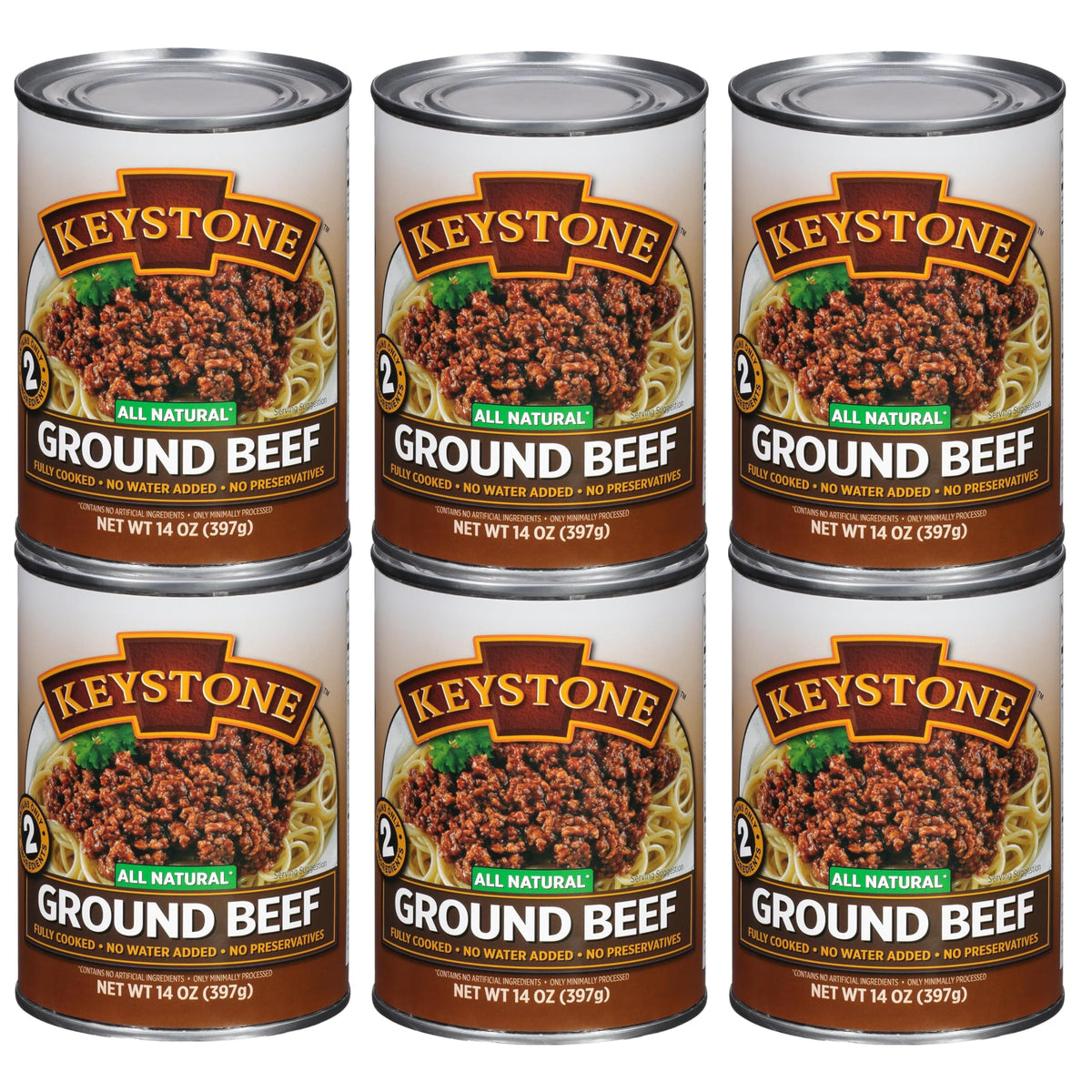 Keystone Meats ground beef can – ready-to-eat pantry staple for quick meals.