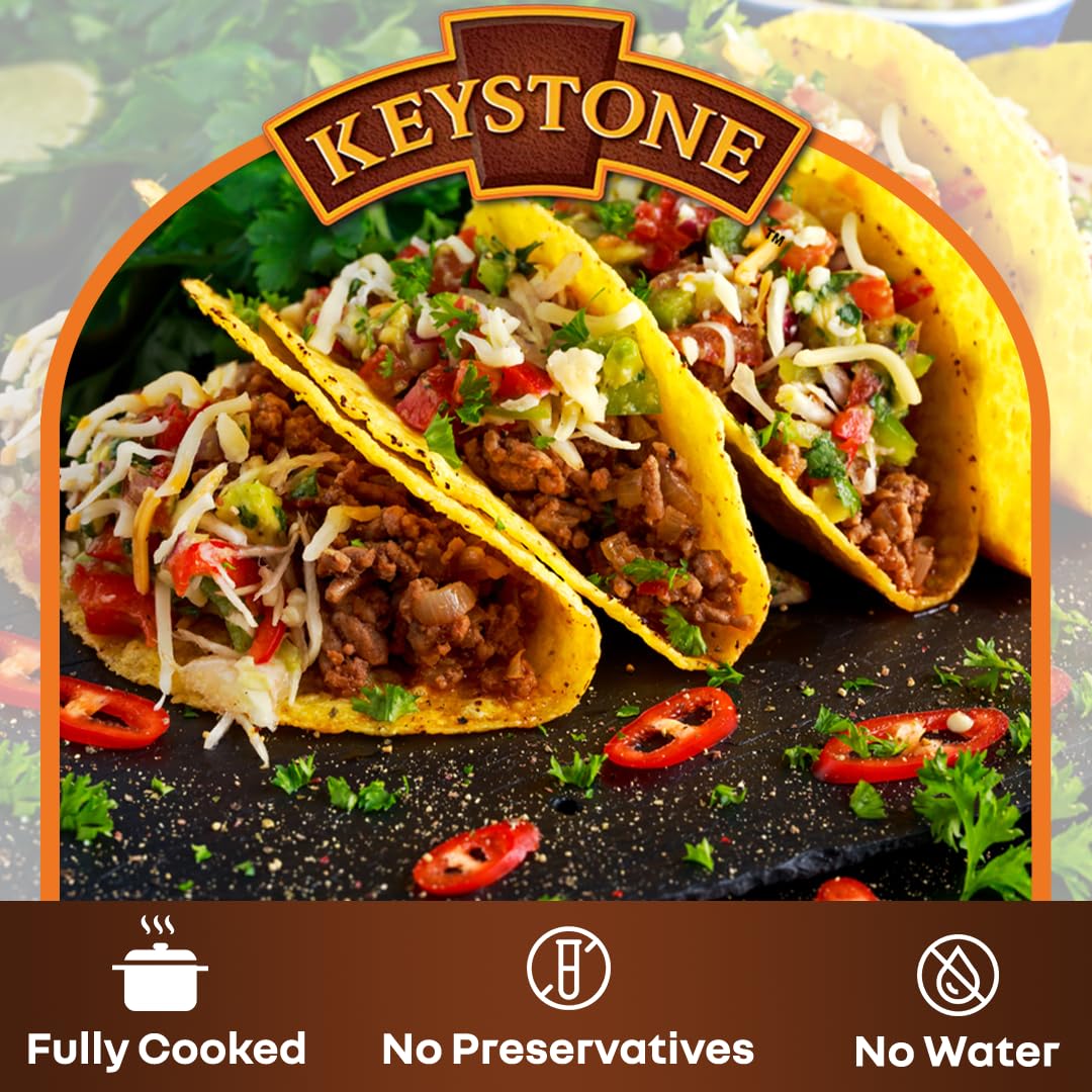Keystone Meats Ground Beef sizzling in a skillet for fast dinners.