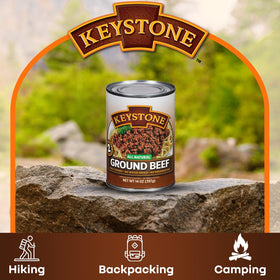 Keystone Meats heat-and-serve beef can – ideal for outdoor adventures.