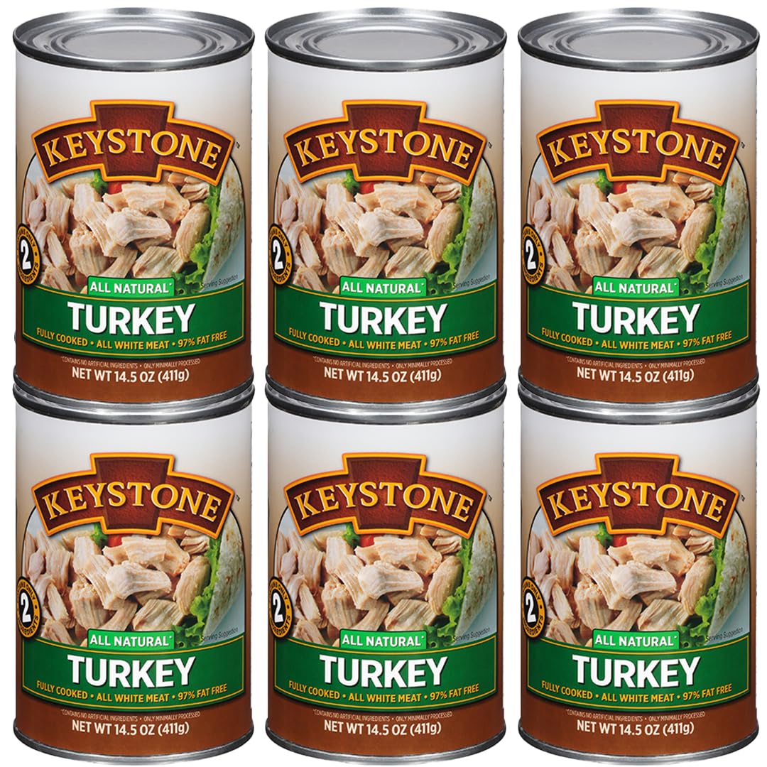 Keystone Meats turkey can front label showing all natural ingredients and shelf-stable value