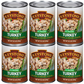 Keystone Meats turkey can front label showing all natural ingredients and shelf-stable value
