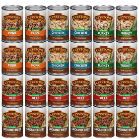Keystone Meats variety pack cans arranged for pantry storage and long shelf life.