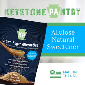 Close-up of Keystone Pantry allulose powder ideal for cookies and baked goods.