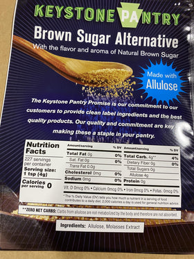 Keystone Pantry allulose powder in resealable bag keeps freshness between uses.