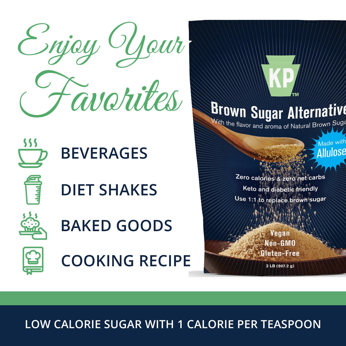 Gluten-free vegan kosher label on Keystone Pantry allulose powder packaging.
