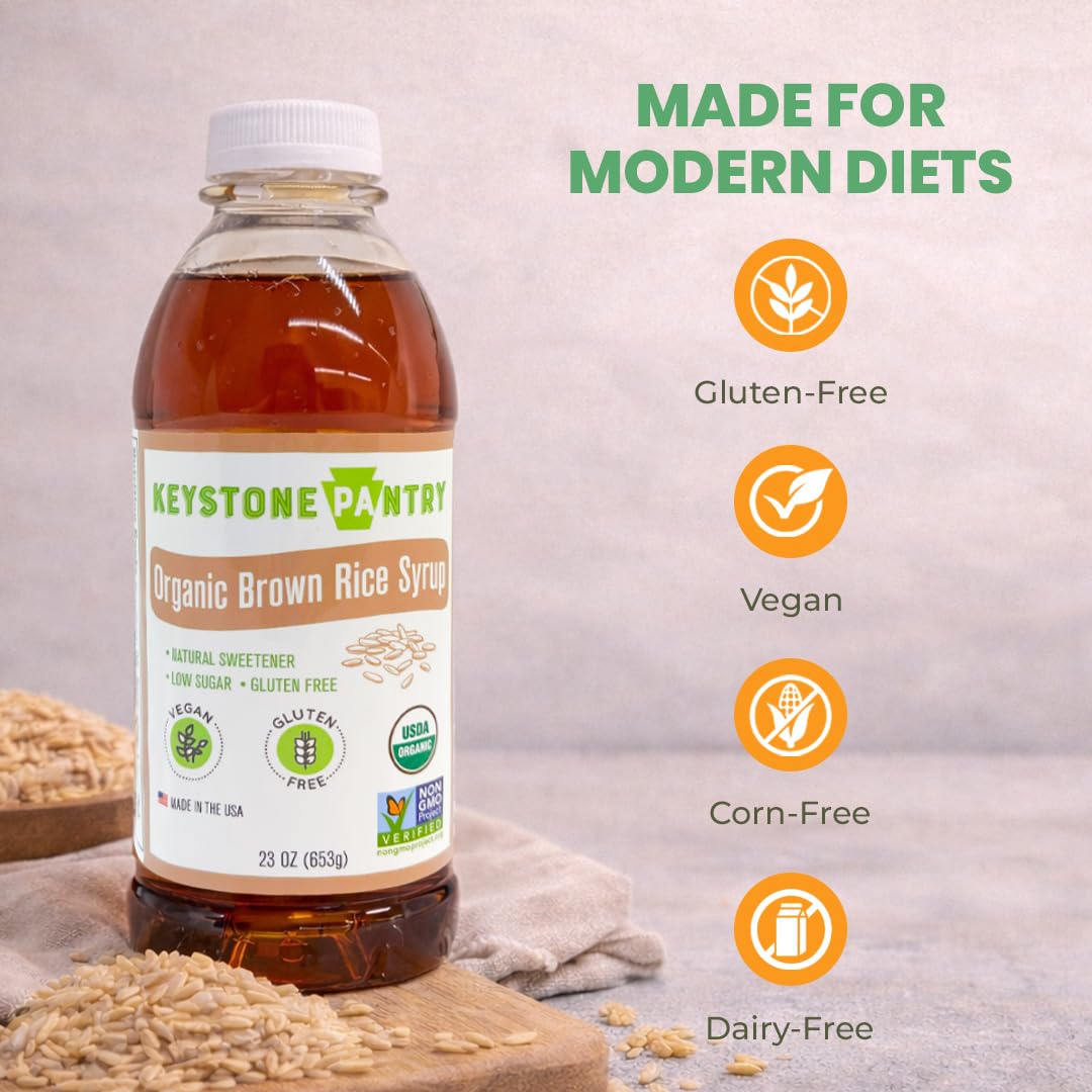 USDA Organic seal visible on Keystone Pantry Syrup bottle.