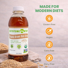 USDA Organic seal visible on Keystone Pantry Syrup bottle.