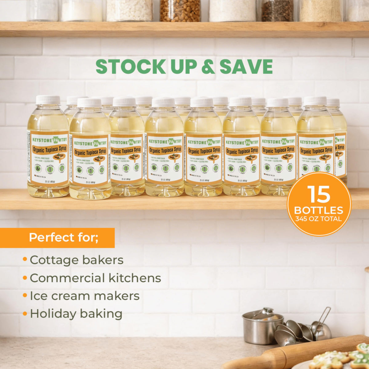 Keystone Pantry Tapioca Syrup in baking setup as corn syrup substitute
