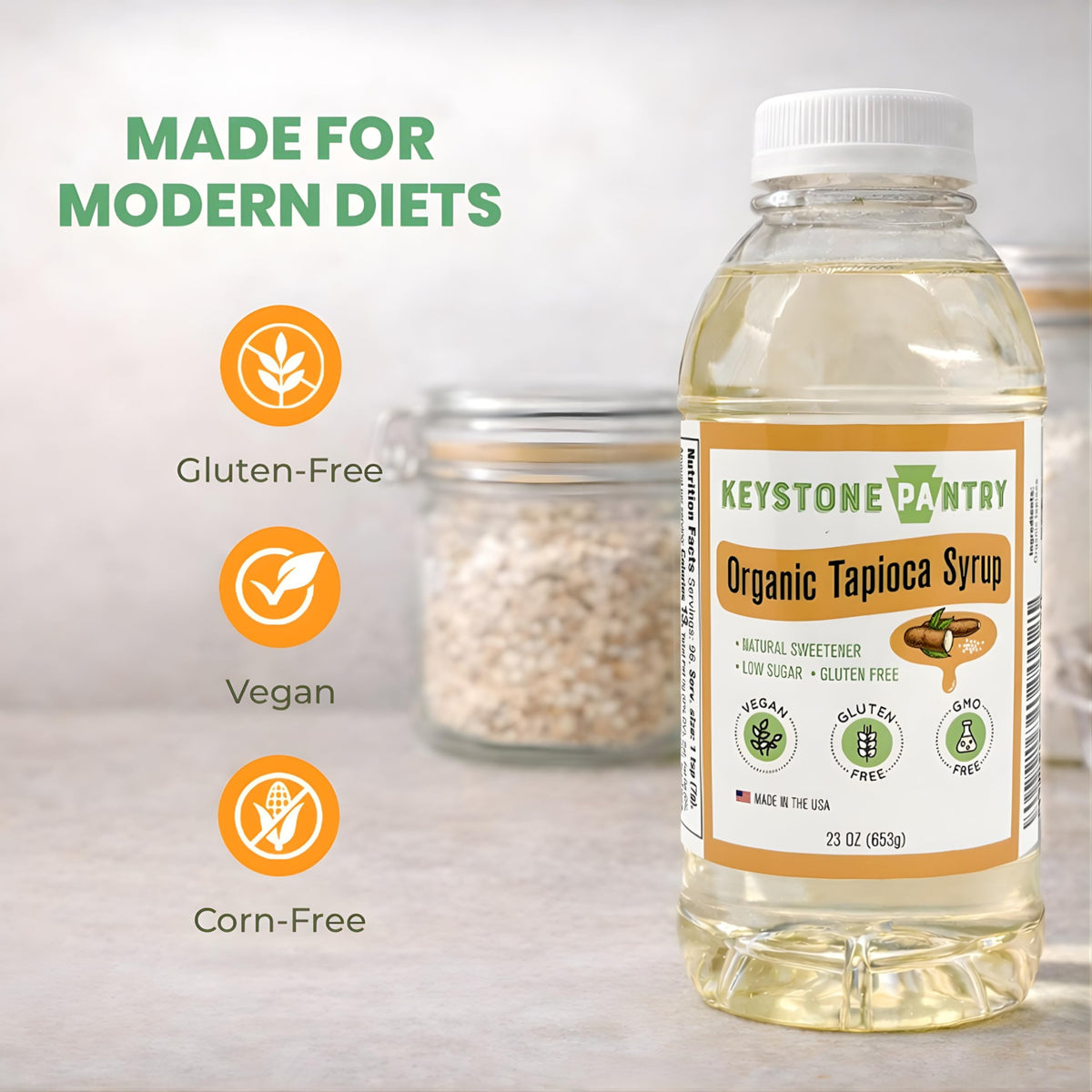 Ingredient panel highlights organic vegan and gluten-free status