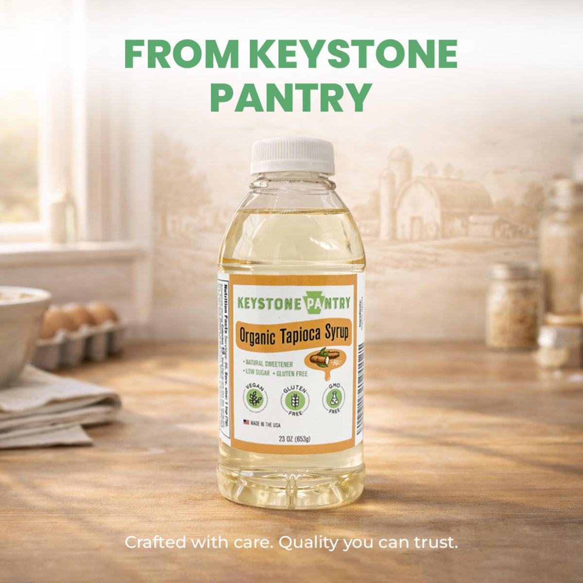 Reusable 23-ounce bottle ready for kitchen storage