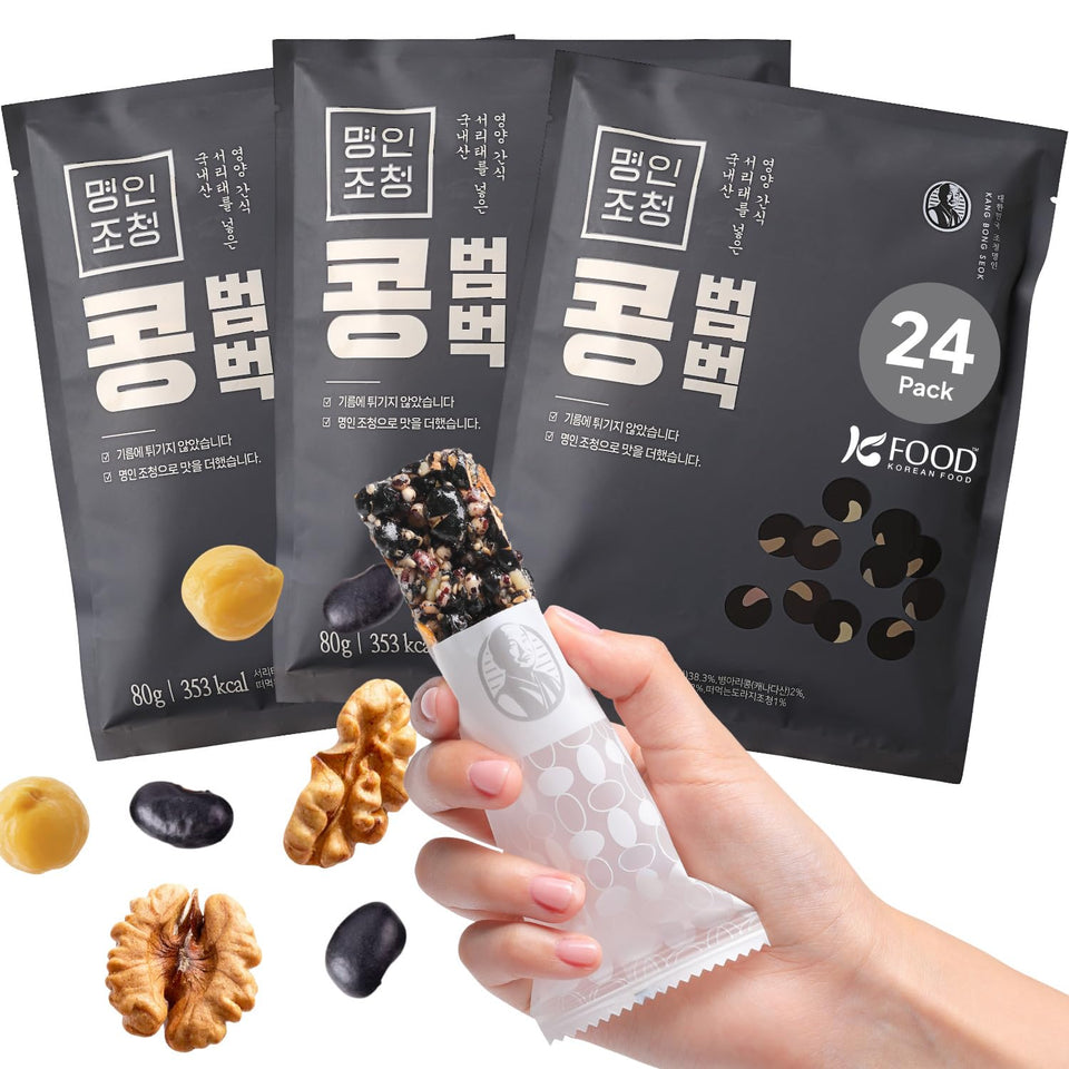K Food Korean Food vegan black soybean snack bar packaging highlights a convenient healthy option for on-the-go energy.