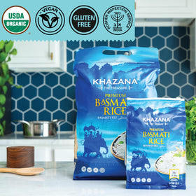 Aromatic Khazana basmati steam rising, ready to elevate Indian-style meals