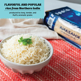 Khazana basmati rice cooked to fluffy, separate grains with a rich aroma
