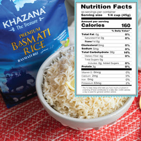Khazana basmati rice uncooked grains close-up showing long slender kernels and aroma