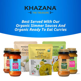 Khazana Basmati Rice ready-to-heat pairs with curries and simmer sauces.