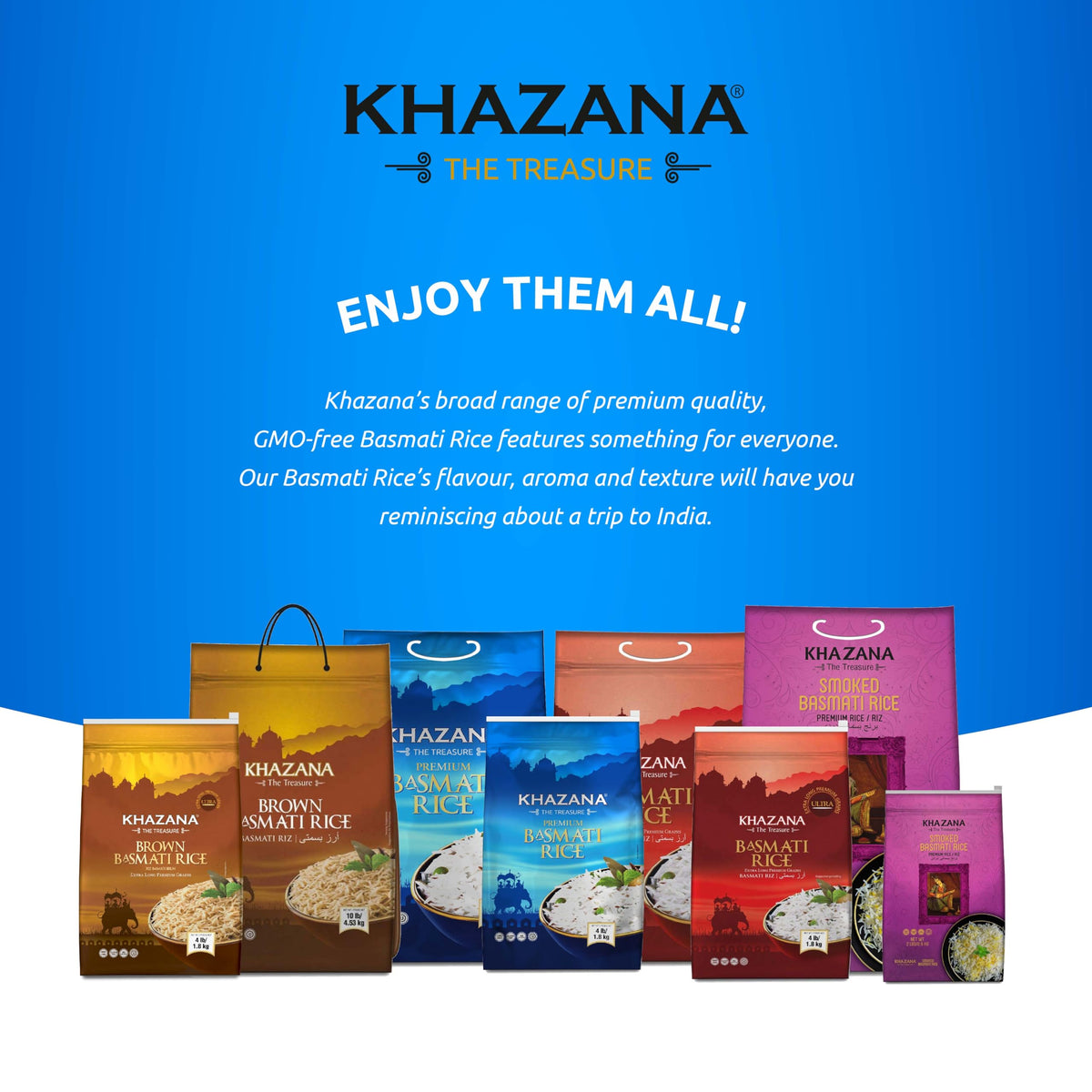 Khazana Basmati Rice variety options for different meals.