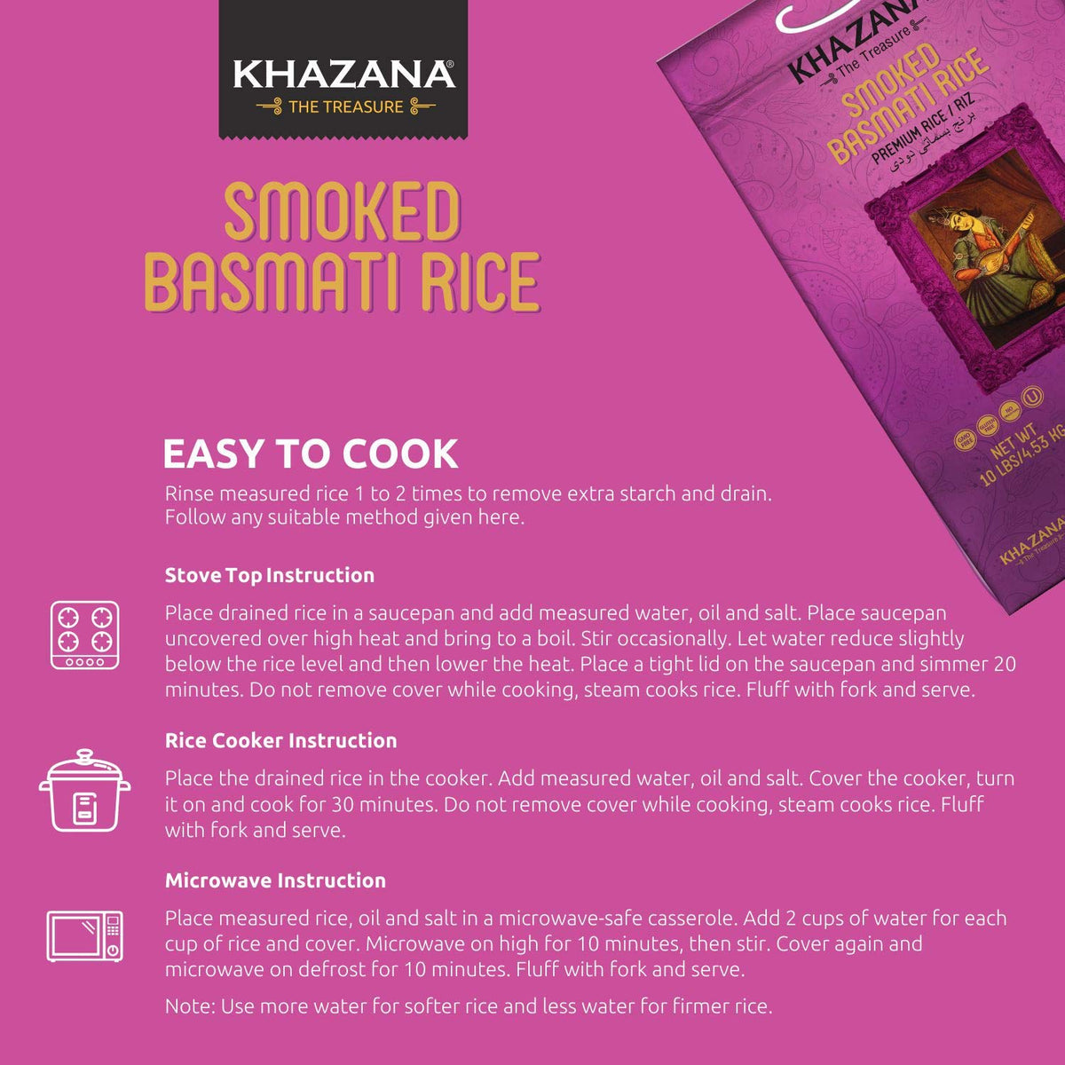Khazana basmati rice cooks in 15-30 minutes for quick meals.