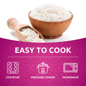 Khazana basmati rice aroma fills the kitchen during preparation.