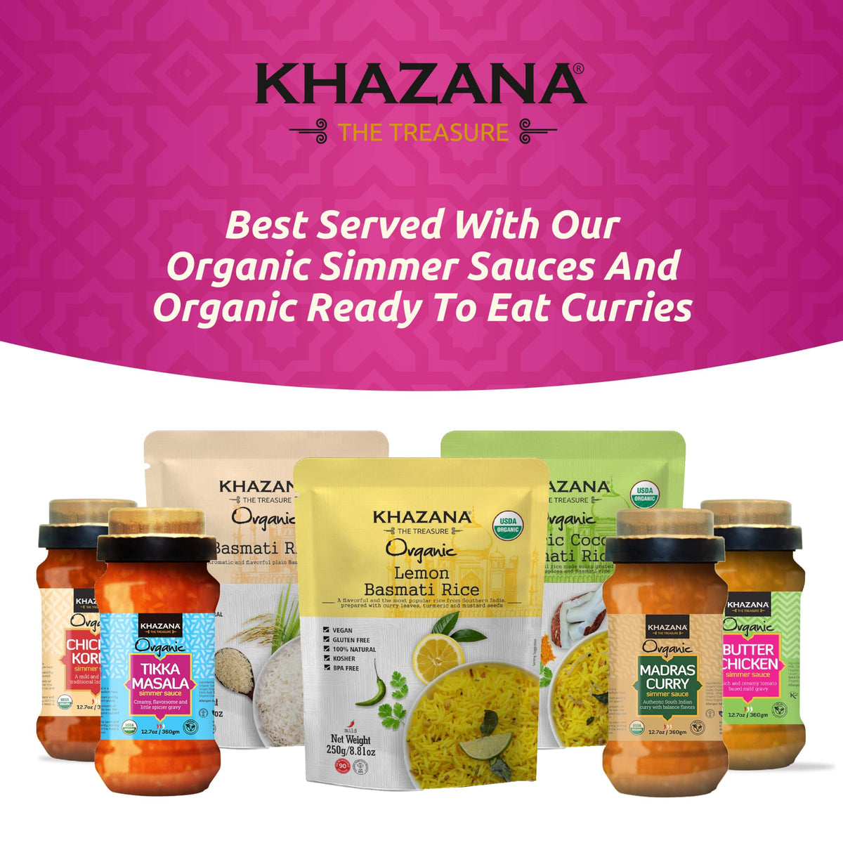 Khazana basmati rice gluten-free and non-GMO labeling supports dietary choices.