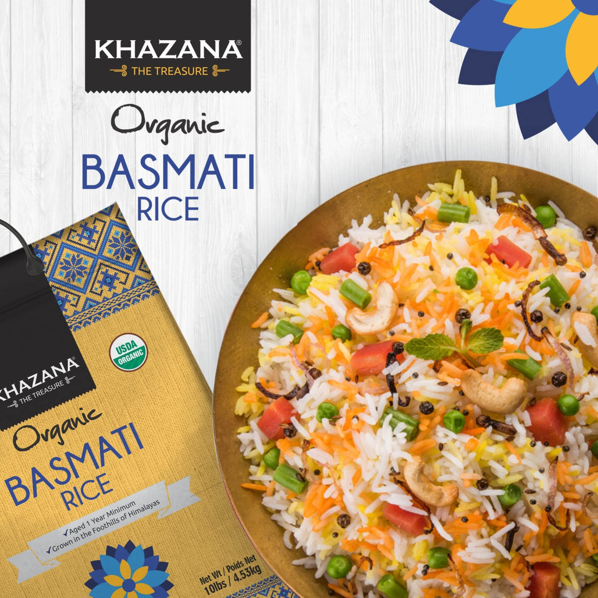 Khazana Basmati Rice steaming bowl—fragrant steam and ready-to-serve grains.
