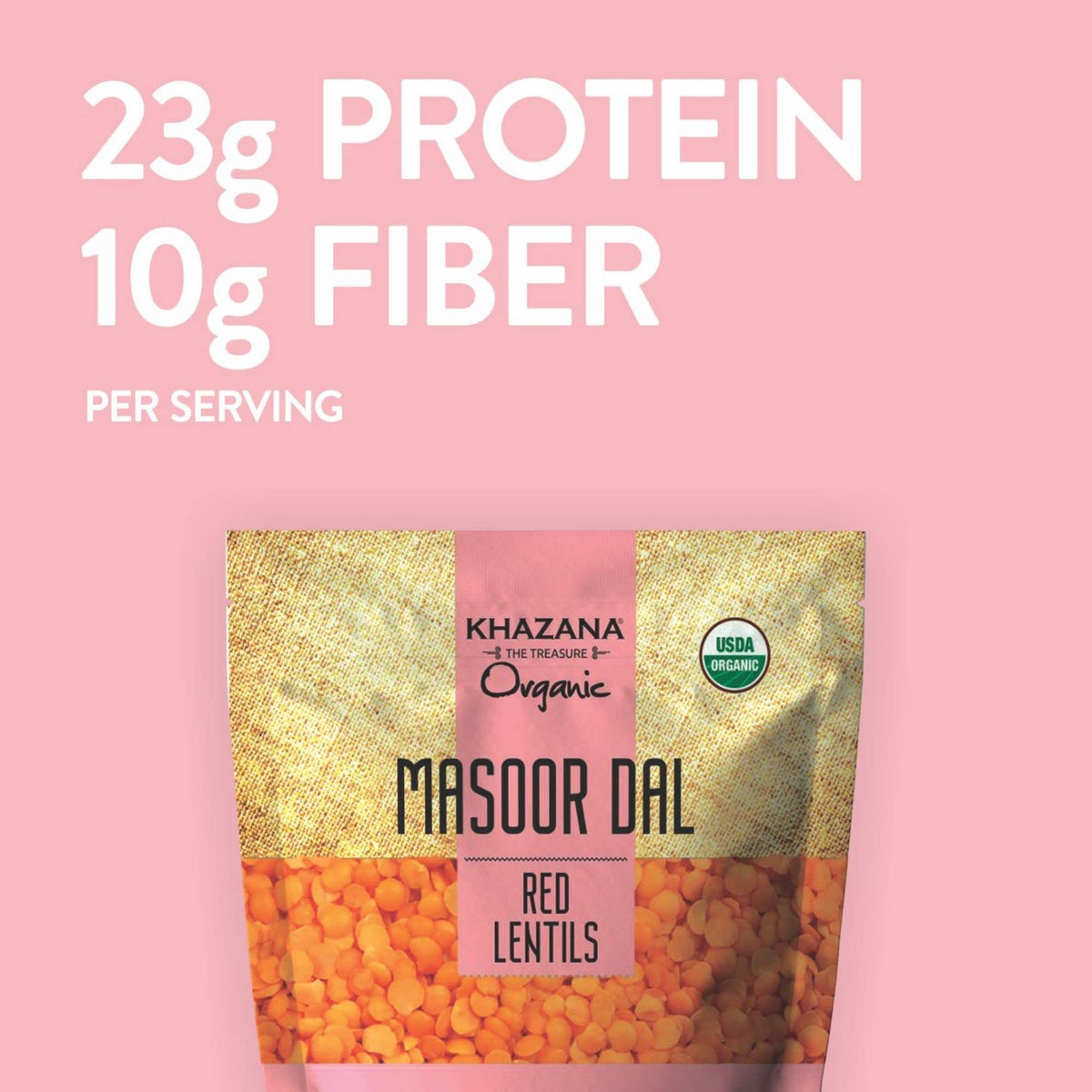 Khazana Masoor Dal 2lb dry lentils closeup highlights vibrant color for rich dishes