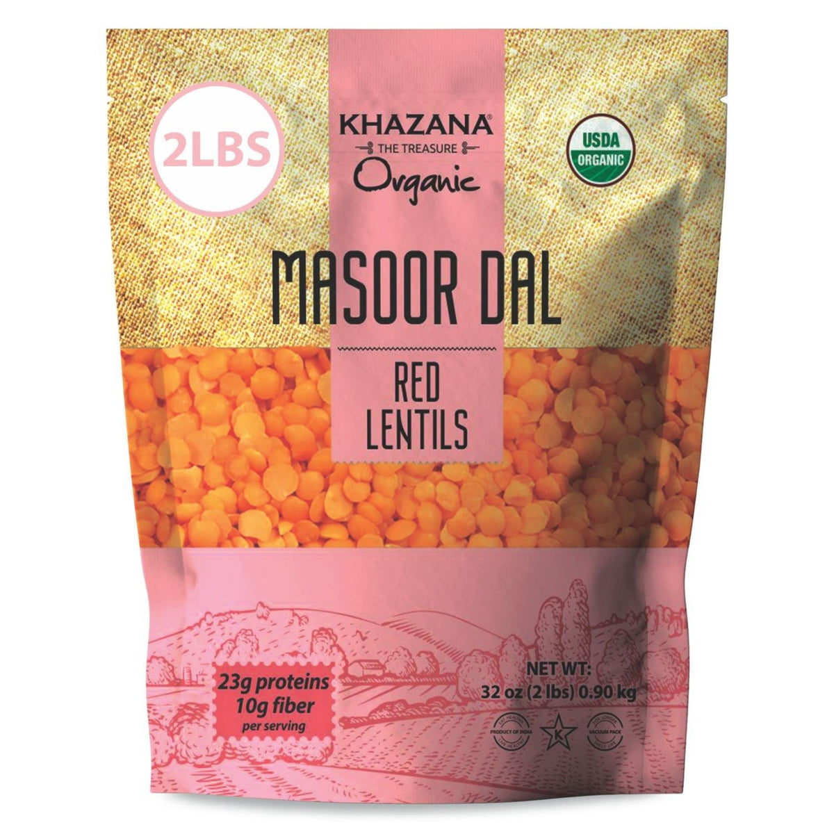 Khazana Masoor Dal nutrition label closeup notes minerals like calcium and iron