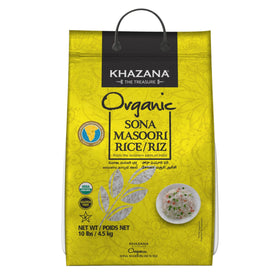 Khazana Sona Masoori rice in 10 lb bag ready for everyday meals.