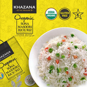 Non-GMO, gluten-free Khazana Sona Masoori rice supports versatile meals.