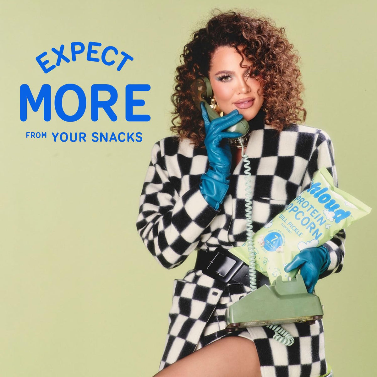 Khloud Protein Popcorn Dill Pickle on-the-go pack demonstrates portable protein for busy days.