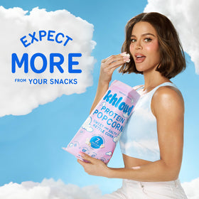 Khloud Protein Popcorn in kitchen setup suggests versatile snacking anytime