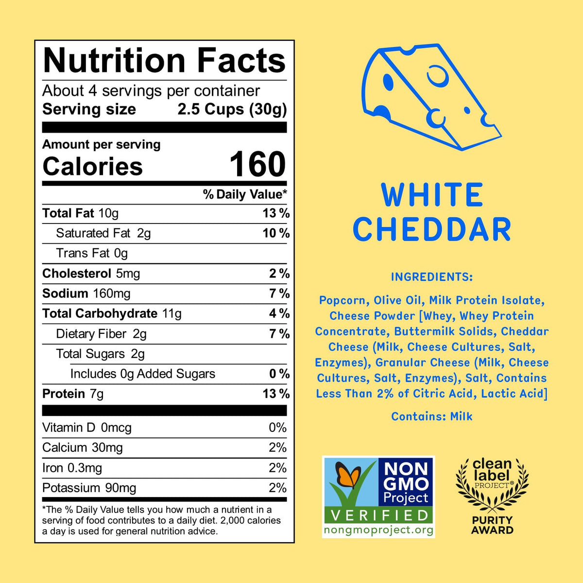 Khloud Protein Popcorn White Cheddar bag closeup highlighting olive oil and flavor