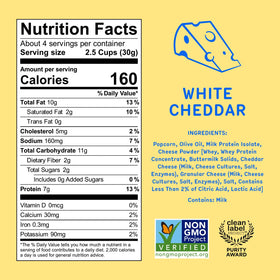 Khloud Protein Popcorn White Cheddar bag closeup highlighting olive oil and flavor