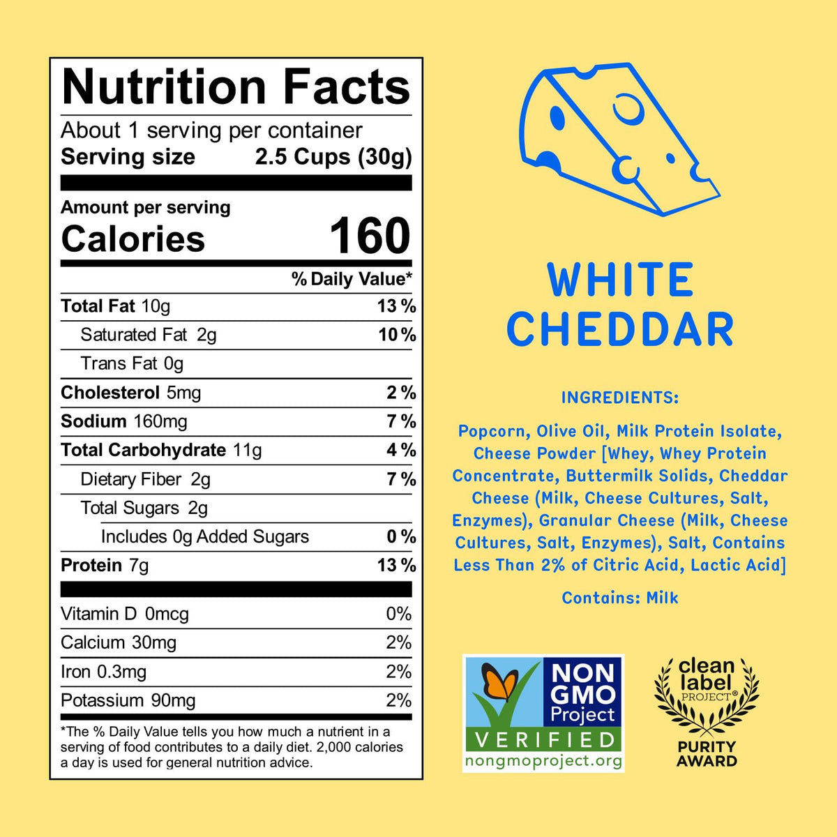 Khloud Protein Popcorn close-up kernels highlight light, fluffy texture and cheddar flavor.