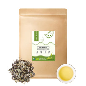 KHS Premium Organic White Tea loose leaf for a delicate, fresh brew.