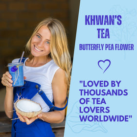 Khwan's Tea blue color enhances cooking and dessert presentations.