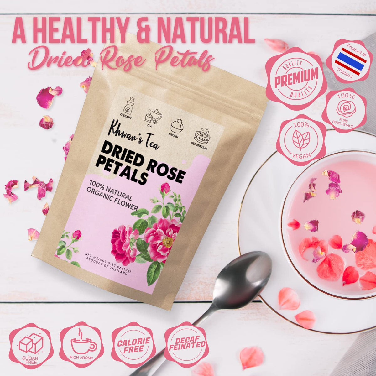 Khwan's Tea rose petals used in baking for floral flavor enhancement