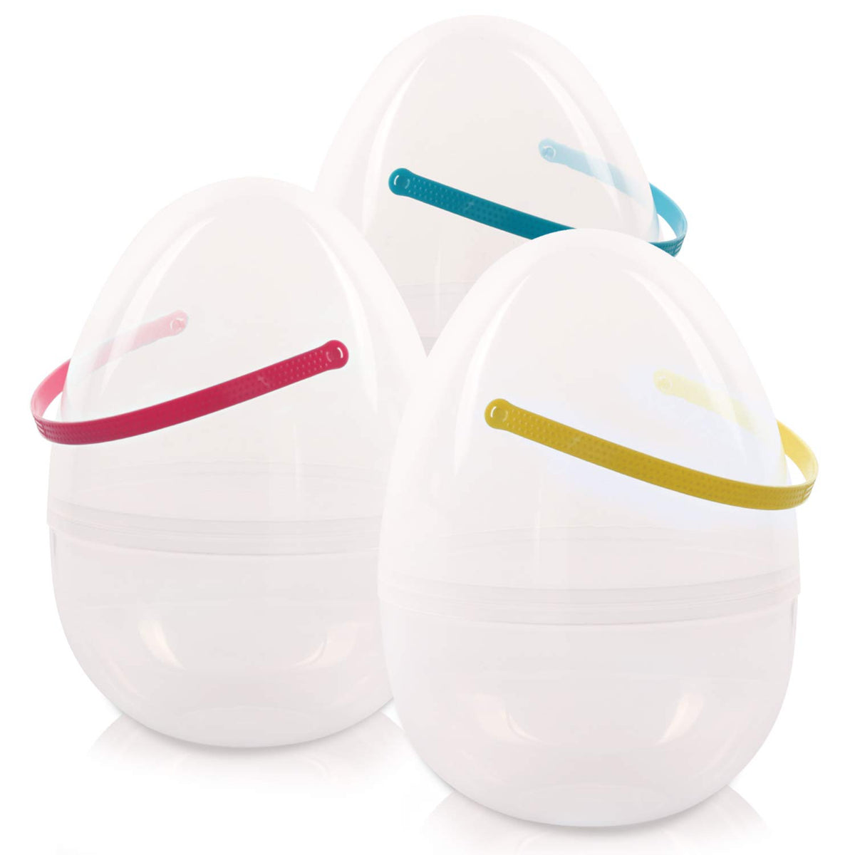 Ki Store 3pc extra large clear Easter eggs with handles for easy egg hunts