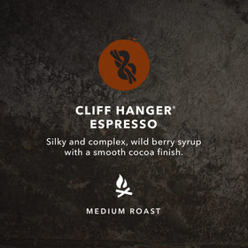 Kicking Horse Cliff Hanger organic packaging emphasizes fair trade and responsible choices.