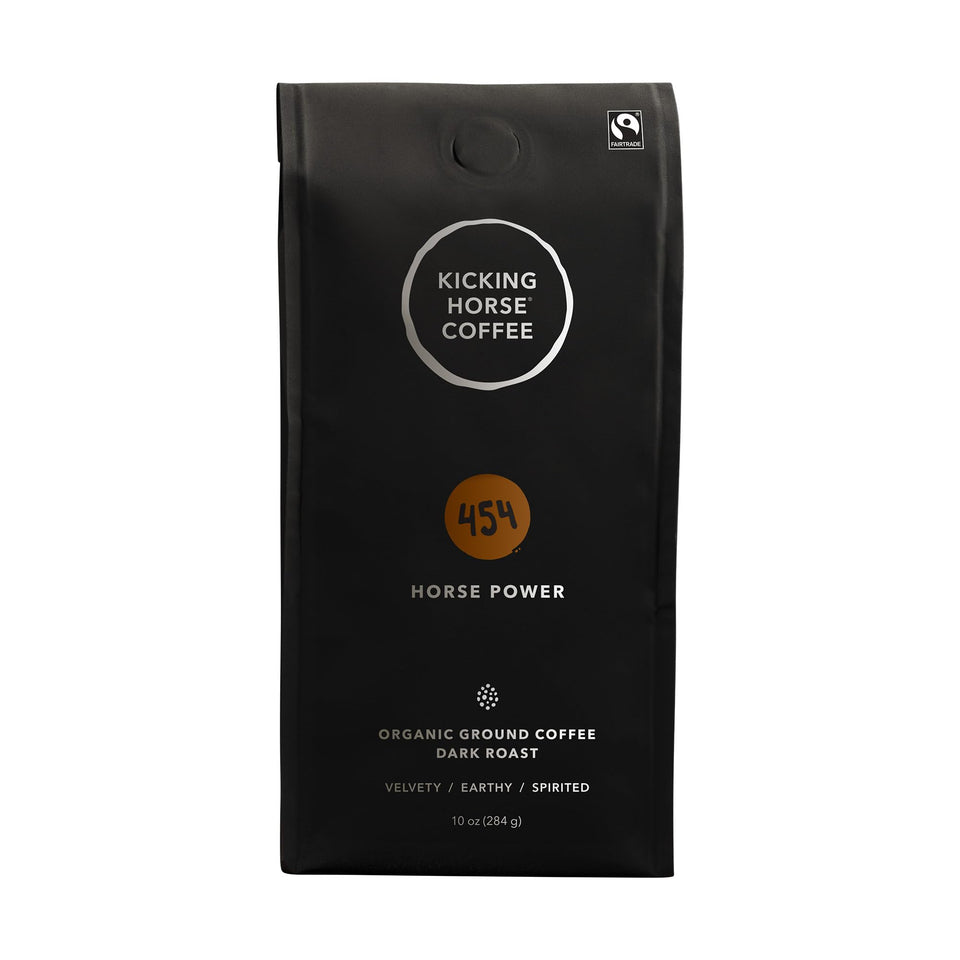 Kicking Horse 454 Horse Power ground coffee with bold aroma for rich, energized mornings.
