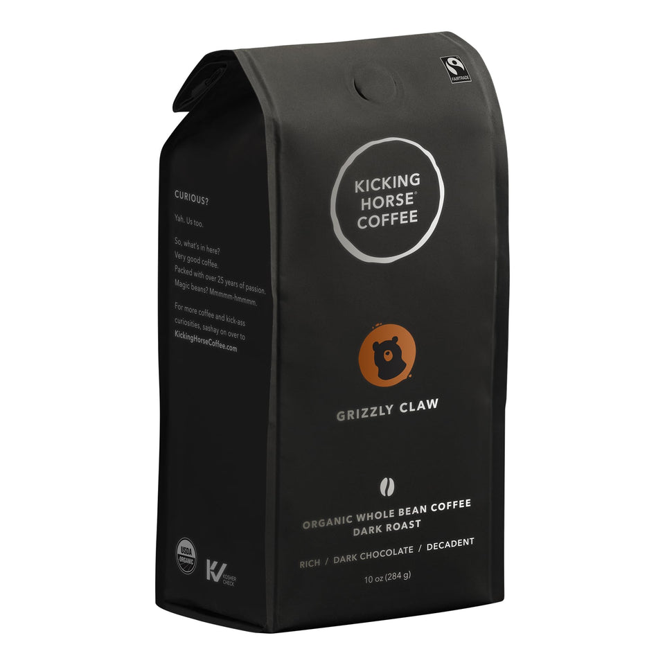 Kicking Horse Grizzly Claw bag of whole beans for a smooth morning ritual.
