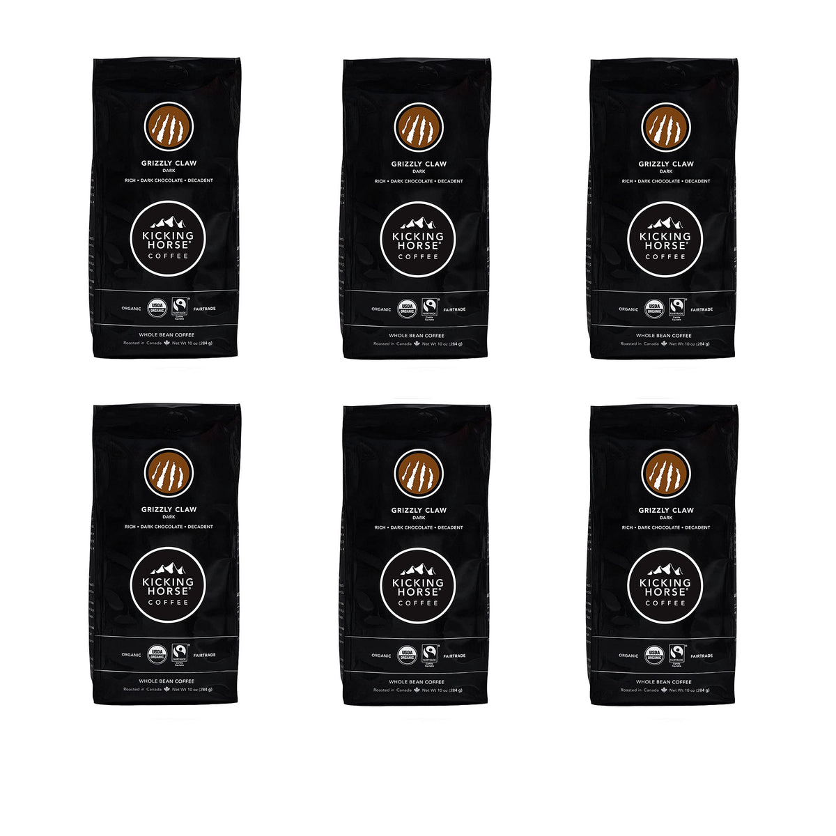 Kicking Horse Grizzly Claw dark roast coffee bag for a bold morning brew