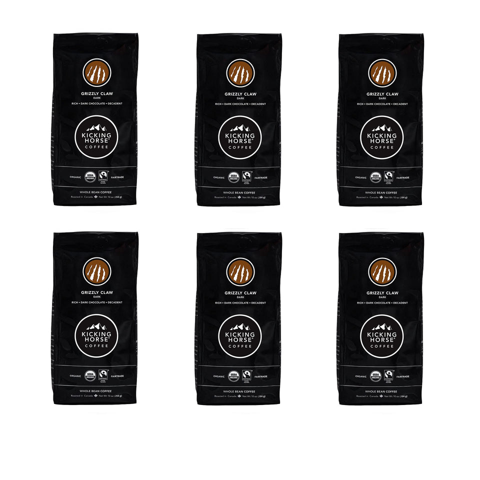 Kicking Horse Grizzly Claw dark roast coffee bag for a bold morning brew