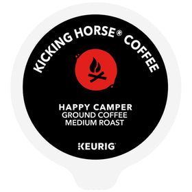 Kicking Horse Happy Camper fresh roast beans imply quality and rich flavor.