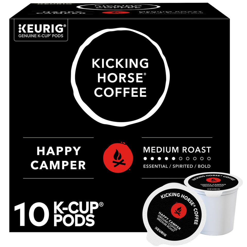 Kicking Horse Happy Camper K-Cup pod ready for a bold, flavorful cup.