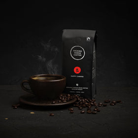 Kicking Horse Happy Camper mountain roaster captures Rocky Mountain origins and careful roasting.