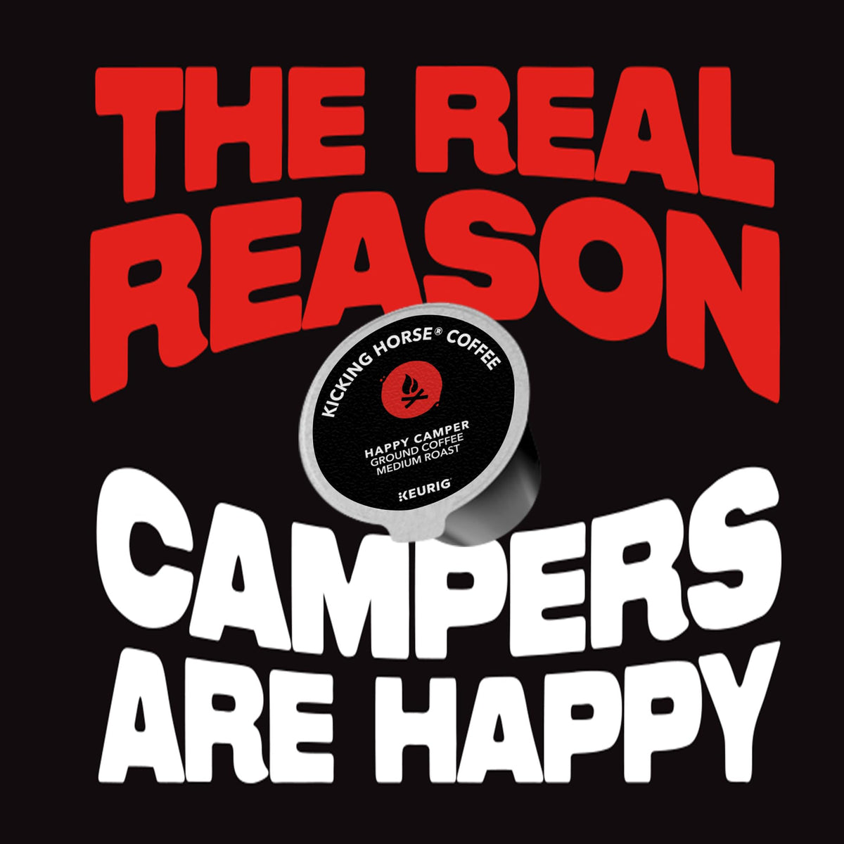 Kicking Horse Happy Camper packaging showcases Fair Trade and organic certification.