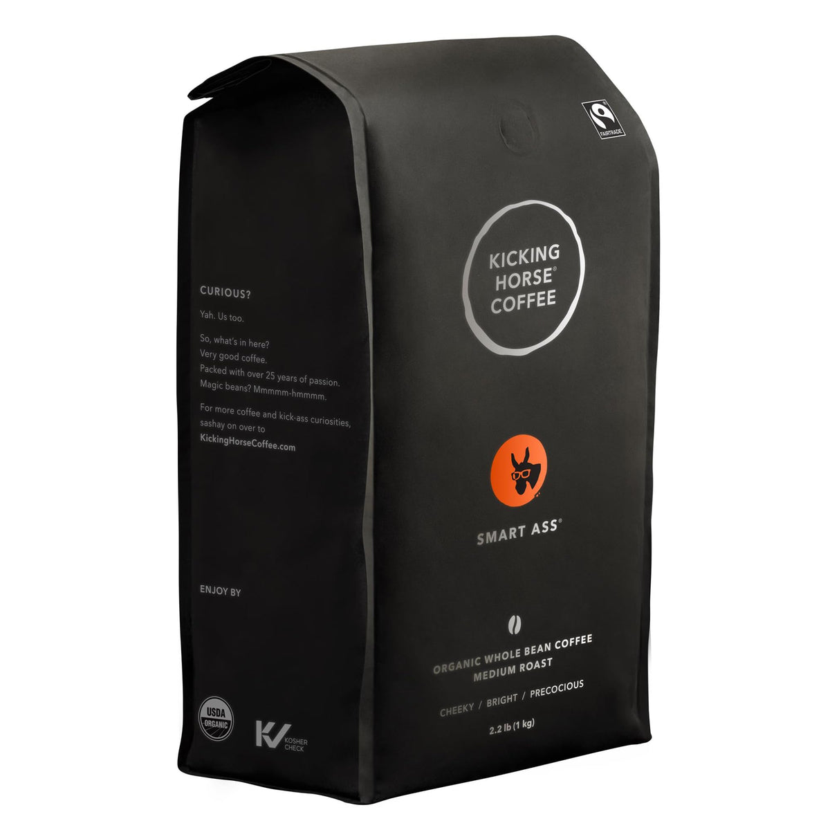 Kicking Horse Smart Ass coffee bag, 2.2 lb, ideal for home brewing.