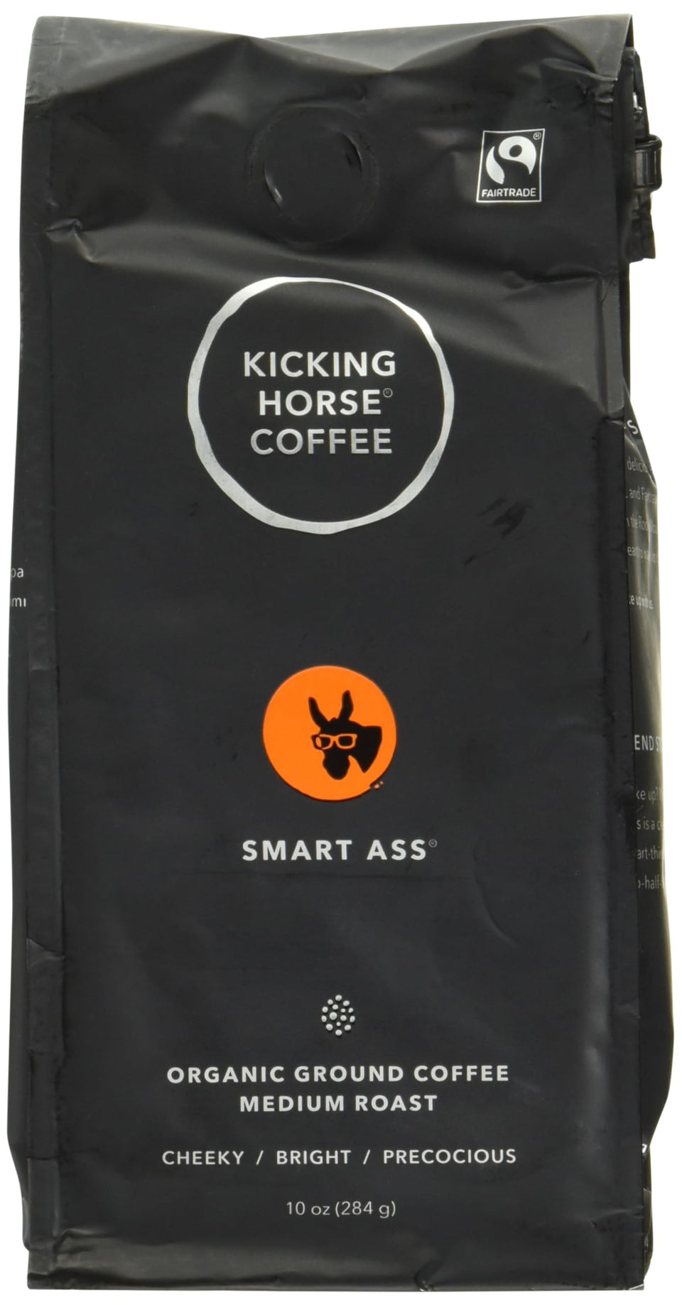 Kicking Horse Smart Ass ground coffee, bright cacao notes, ideal for drip or pour-over mornings
