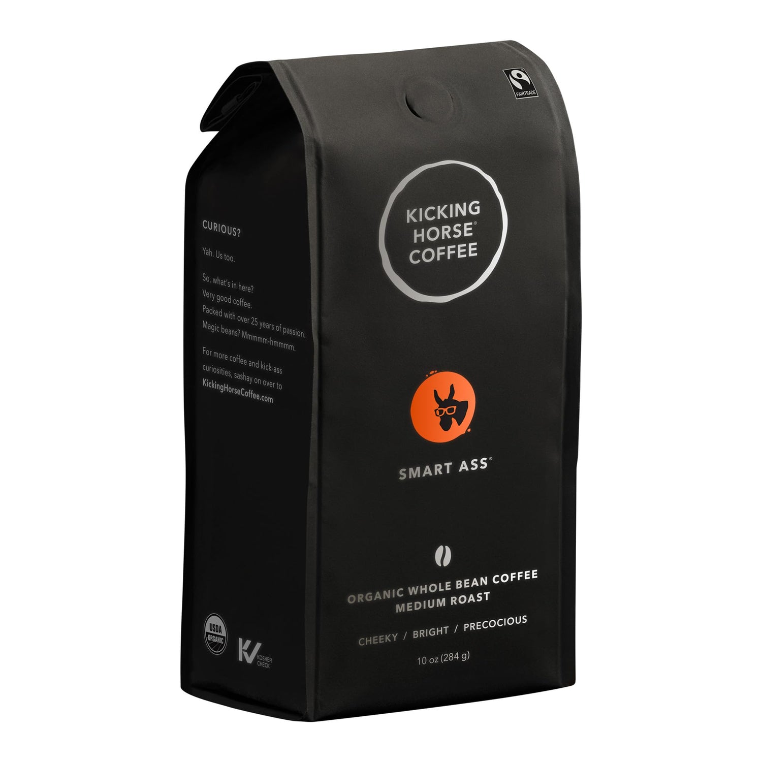 Kicking Horse Smart Ass pack front shows branding for a bold morning brew