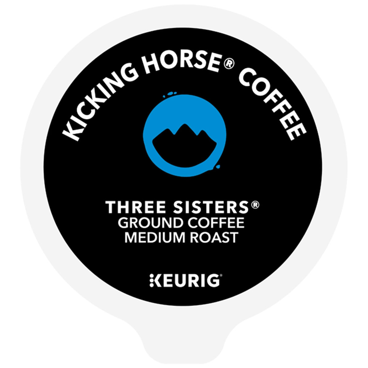 Kicking Horse Three Sisters mountain scene evokes rugged origins and flavor.